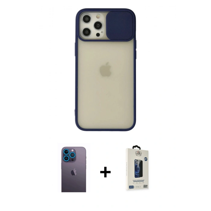 MARSİLYAN™- iPhone 12 Pro Max Kılıf Vadi Çizgi - Siyah Bilvis Hayalet Cam Ekran Koruyucu + Neon Fosforlu Kamera Lens - MI