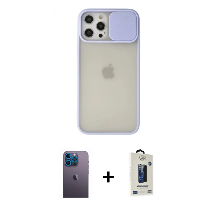 MARSİLYAN™- iPhone 12 Pro Max Kılıf Vadi Çizgi - Siyah Bilvis Hayalet Cam Ekran Koruyucu + Neon Fosforlu Kamera Lens - MI