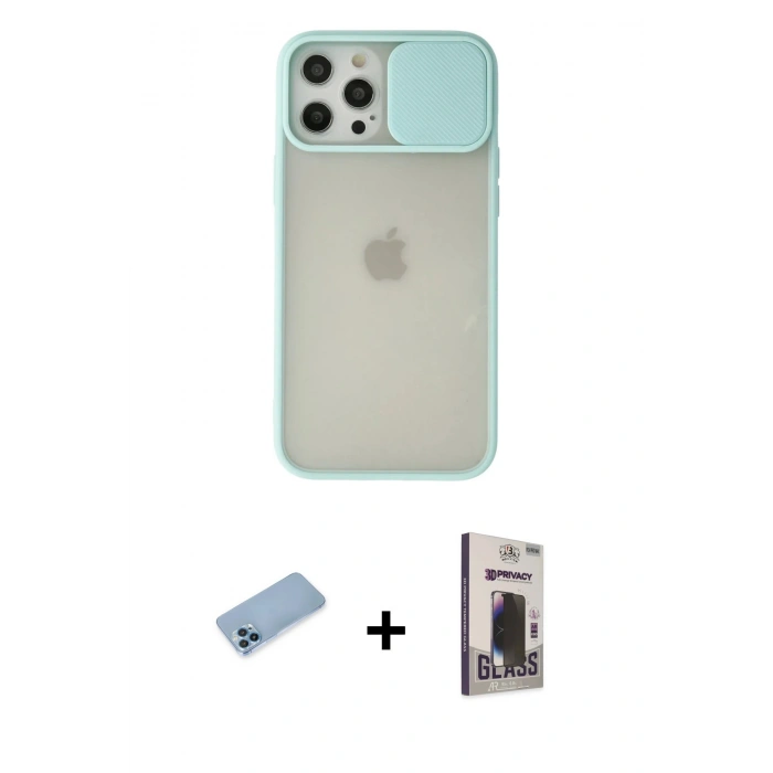 MARSİLYAN™- iPhone 12 Pro Max Kılıf Vadi Çizgi - Siyah Bilvis Hayalet Cam Ekran Koruyucu + Shine Kamera Lens Koruma Cam - MI