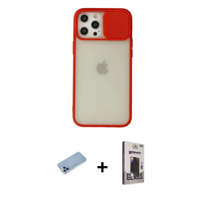 MARSİLYAN™- iPhone 12 Pro Max Kılıf Vadi Çizgi - Siyah Bilvis Hayalet Cam Ekran Koruyucu + Shine Kamera Lens Koruma Cam - MI
