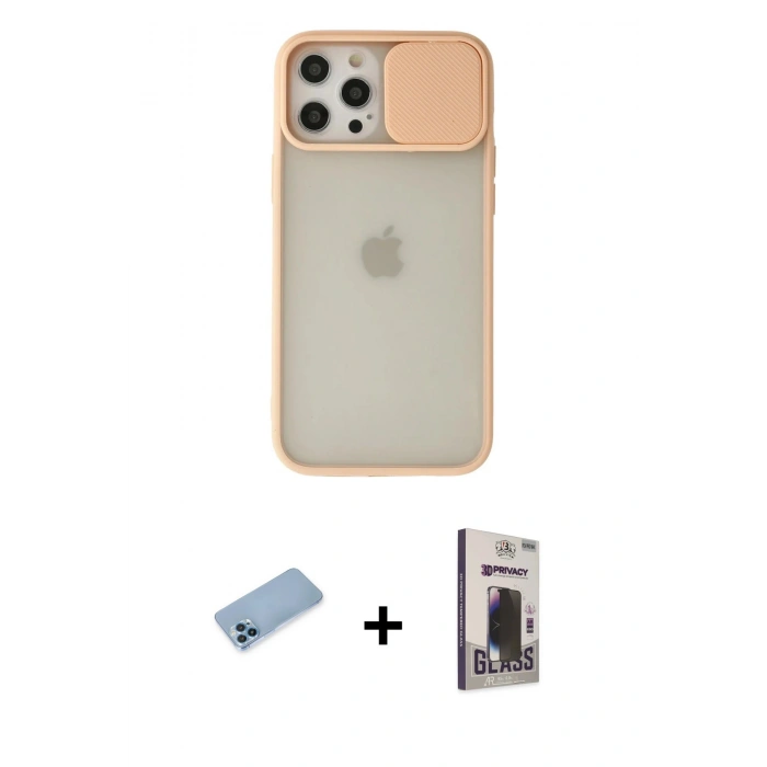 MARSİLYAN™- iPhone 12 Pro Max Kılıf Vadi Çizgi - Siyah Bilvis Hayalet Cam Ekran Koruyucu + Shine Kamera Lens Koruma Cam - MI