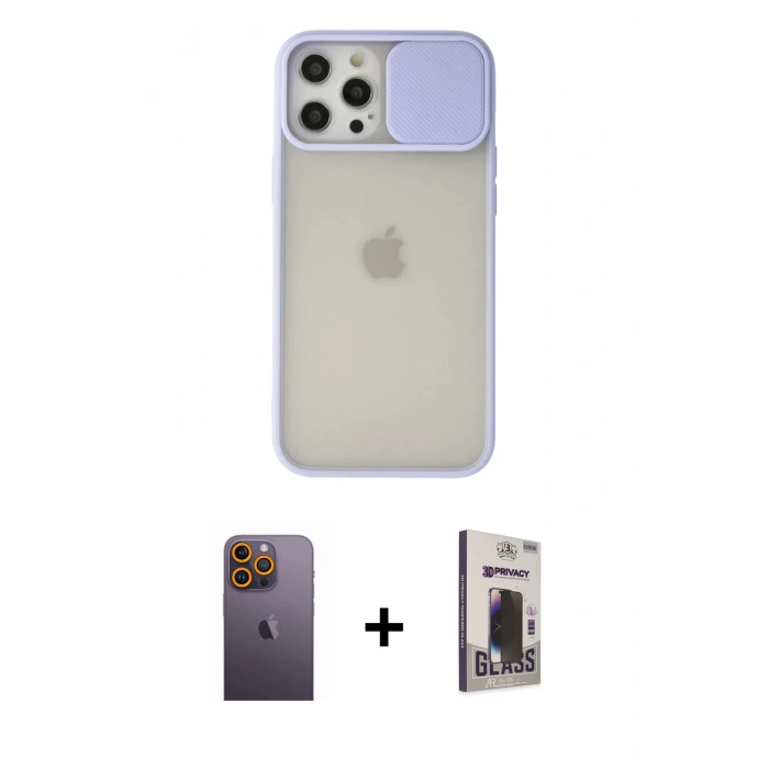 MARSİLYAN™- iPhone 12 Pro Max Kılıf Vadi Çizgi - Siyah Bilvis Hayalet Cam Ekran Koruyucu + Neon Fosforlu Kamera Lens - SI