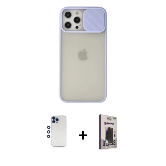 MARSİLYAN™- iPhone 12 Pro Max Kılıf Vadi Çizgi - Siyah Bilvis Hayalet Cam Ekran Koruyucu + Shine Kamera Lens - LT