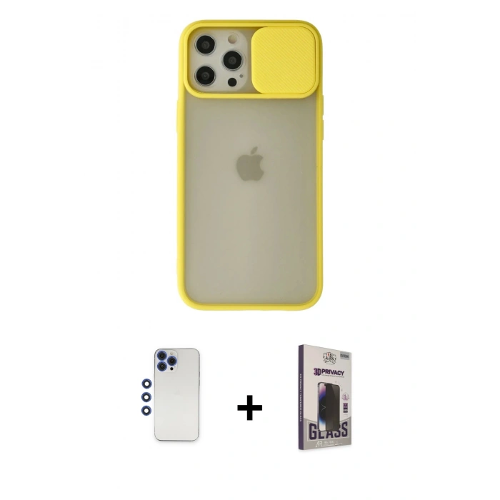 MARSİLYAN™- iPhone 12 Pro Max Kılıf Vadi Çizgi - Siyah Bilvis Hayalet Cam Ekran Koruyucu + Shine Kamera Lens - LT
