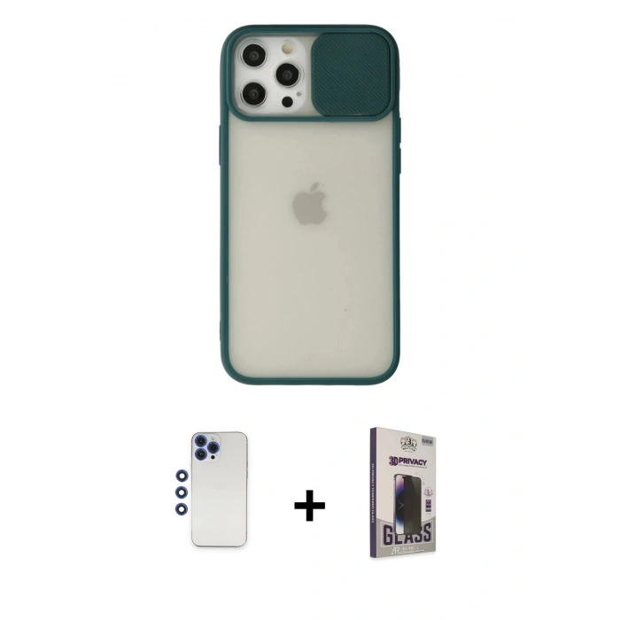 MARSİLYAN™- iPhone 12 Pro Max Kılıf Vadi Çizgi - Siyah Bilvis Hayalet Cam Ekran Koruyucu + Shine Kamera Lens - LT