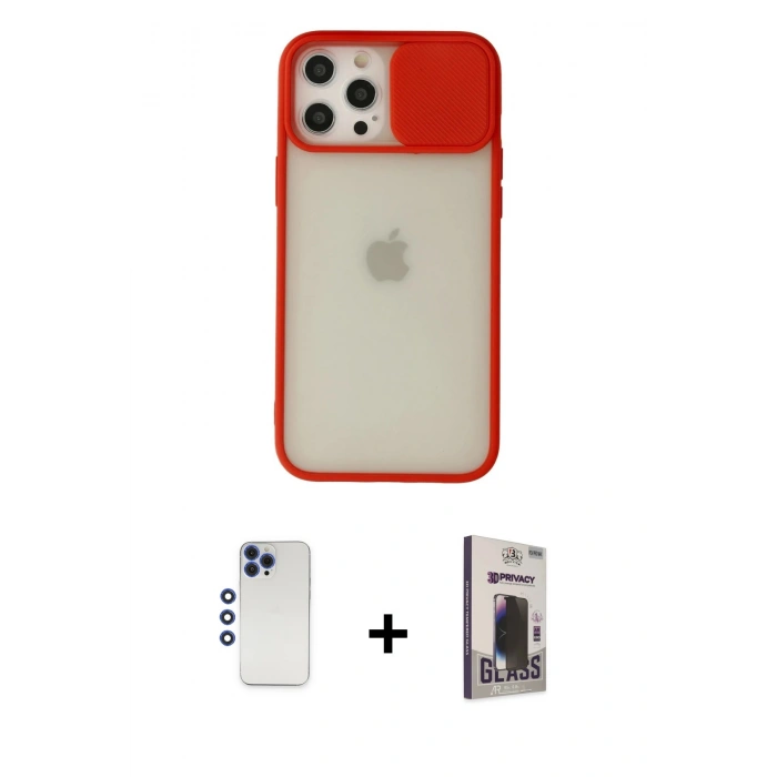 MARSİLYAN™- iPhone 12 Pro Max Kılıf Vadi Çizgi - Siyah Bilvis Hayalet Cam Ekran Koruyucu + Shine Kamera Lens - LT