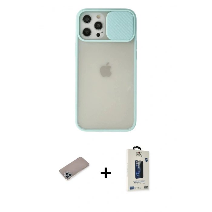 MARSİLYAN™- iPhone 12 Pro Max Kılıf Vadi Çizgi - Siyah Bilvis Hayalet Cam Ekran Koruyucu + Shine Kamera Lens Koruma Cam - SABE