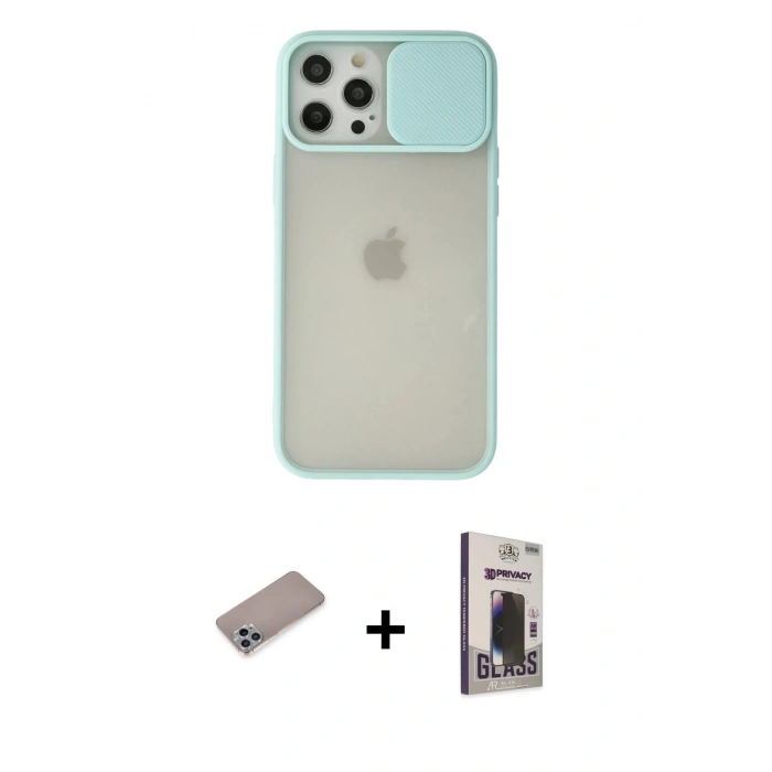 MARSİLYAN™- iPhone 12 Pro Max Kılıf Vadi Çizgi - Siyah Bilvis Hayalet Cam Ekran Koruyucu + Shine Kamera Lens Koruma Cam - SABE