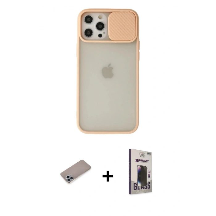 MARSİLYAN™- iPhone 12 Pro Max Kılıf Vadi Çizgi - Siyah Bilvis Hayalet Cam Ekran Koruyucu + Shine Kamera Lens Koruma Cam - SABE