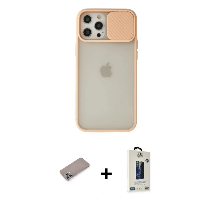 MARSİLYAN™- iPhone 12 Pro Max Kılıf Vadi Çizgi - Siyah Bilvis Hayalet Cam Ekran Koruyucu + Shine Kamera Lens Koruma Cam - SABE