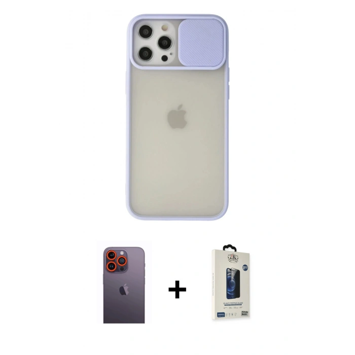 MARSİLYAN™- iPhone 12 Pro Max Kılıf Vadi Çizgi - Siyah Bilvis Hayalet Cam Ekran Koruyucu + Neon Fosforlu Kamera Lens - TU