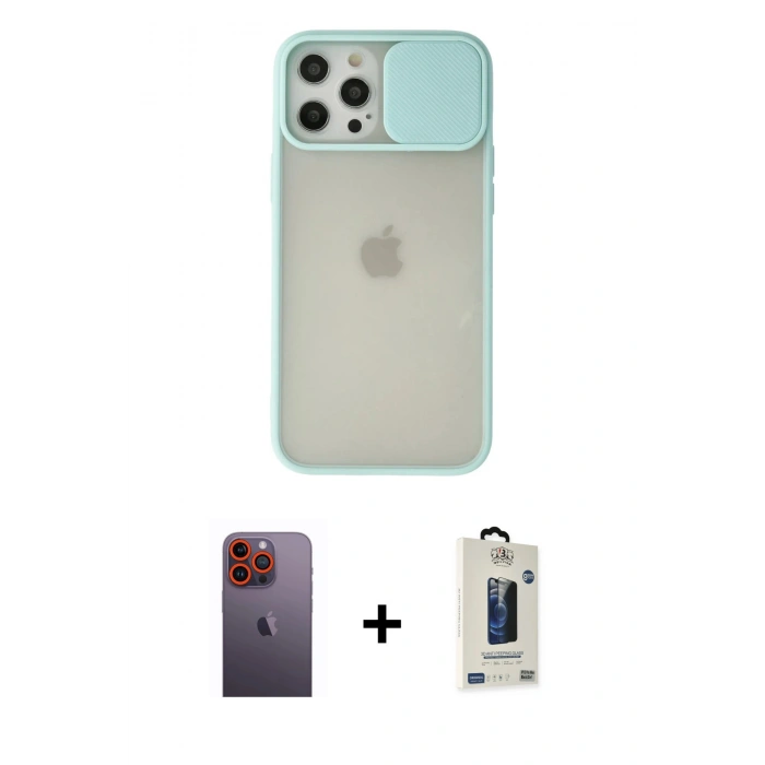 MARSİLYAN™- iPhone 12 Pro Max Kılıf Vadi Çizgi - Siyah Bilvis Hayalet Cam Ekran Koruyucu + Neon Fosforlu Kamera Lens - TU