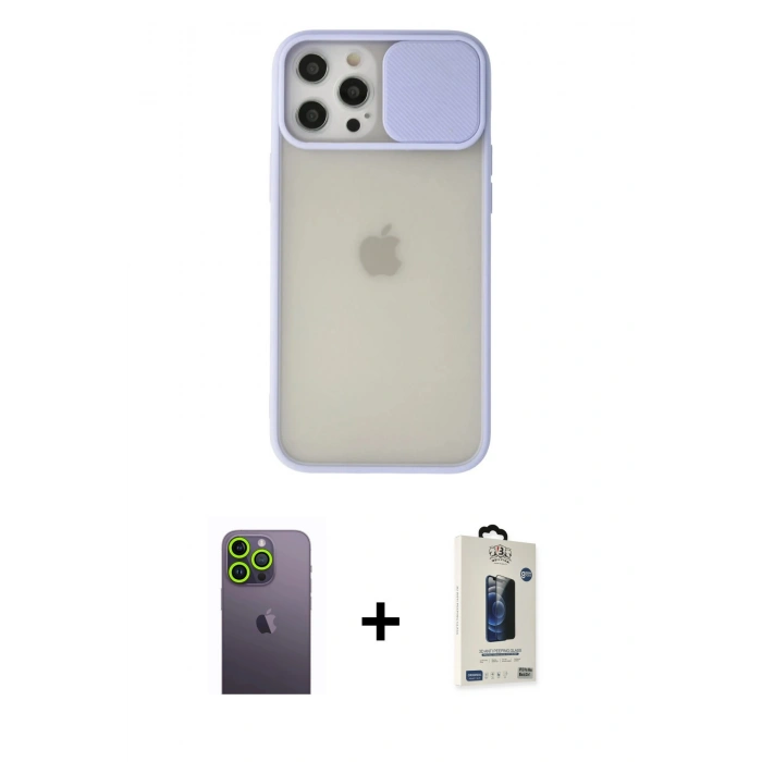 MARSİLYAN™- iPhone 12 Pro Max Kılıf Vadi Çizgi - Siyah Bilvis Hayalet Cam Ekran Koruyucu + Neon Fosforlu Kamera Lens - YL