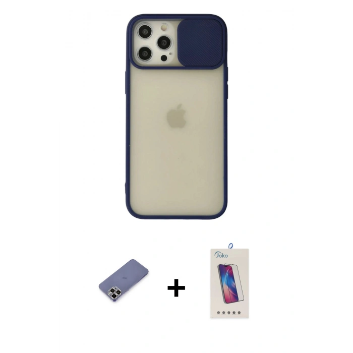 MARSİLYAN™- iPhone 12 Pro Max Kılıf Vadi Çizgi - Siyah Joko 5D Cam + Metal Kamera Lens Koruma Cam - GD