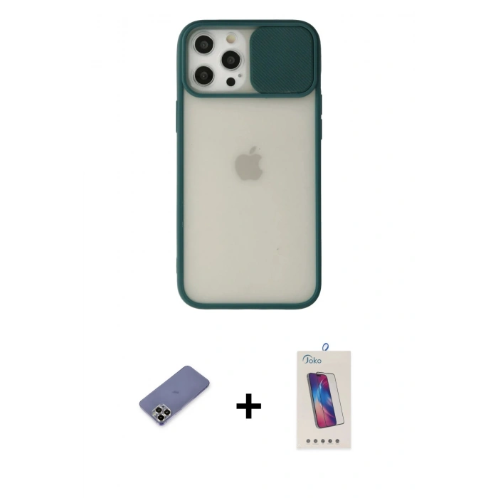 MARSİLYAN™- iPhone 12 Pro Max Kılıf Vadi Çizgi - Siyah Joko 5D Cam + Metal Kamera Lens Koruma Cam - GD