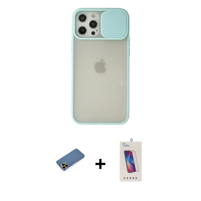 MARSİLYAN™- iPhone 12 Pro Max Kılıf Vadi Çizgi - Siyah Joko 5D Cam + Gold Shine Kamera Lens Koruma Cam