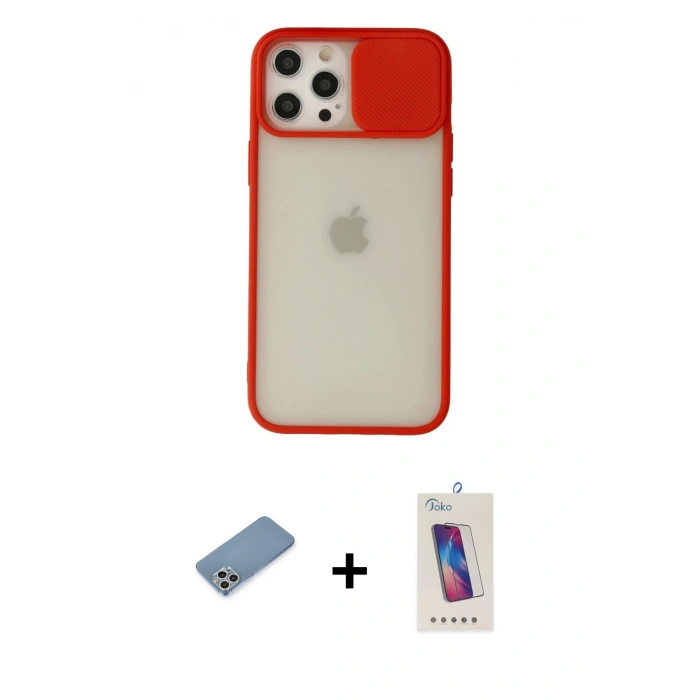 MARSİLYAN™- iPhone 12 Pro Max Kılıf Vadi Çizgi - Siyah Joko 5D Cam + Shine Kamera Lens Koruma Cam - GS