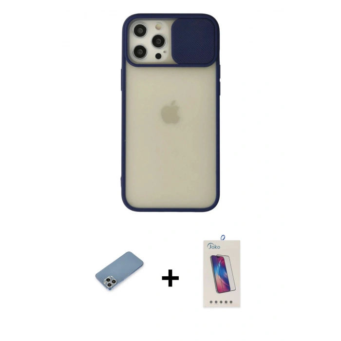 MARSİLYAN™- iPhone 12 Pro Max Kılıf Vadi Çizgi - Siyah Joko 5D Cam + Shine Kamera Lens Koruma Cam - GS