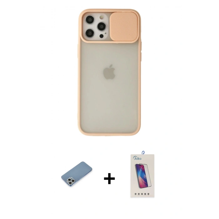 MARSİLYAN™- iPhone 12 Pro Max Kılıf Vadi Çizgi - Siyah Joko 5D Cam + Shine Kamera Lens Koruma Cam - GS