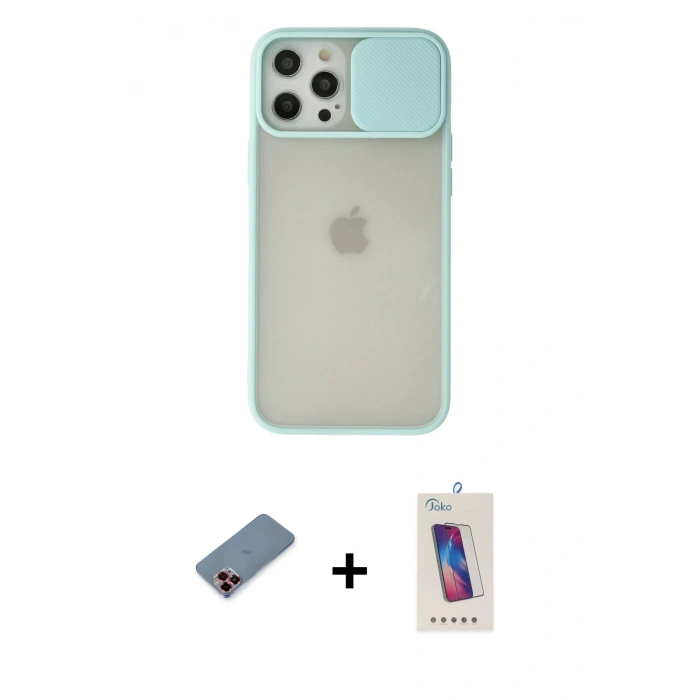 MARSİLYAN™- iPhone 12 Pro Max Kılıf Vadi Çizgi - Siyah Joko 5D Cam + Metal Kamera Lens Koruma Cam - KI