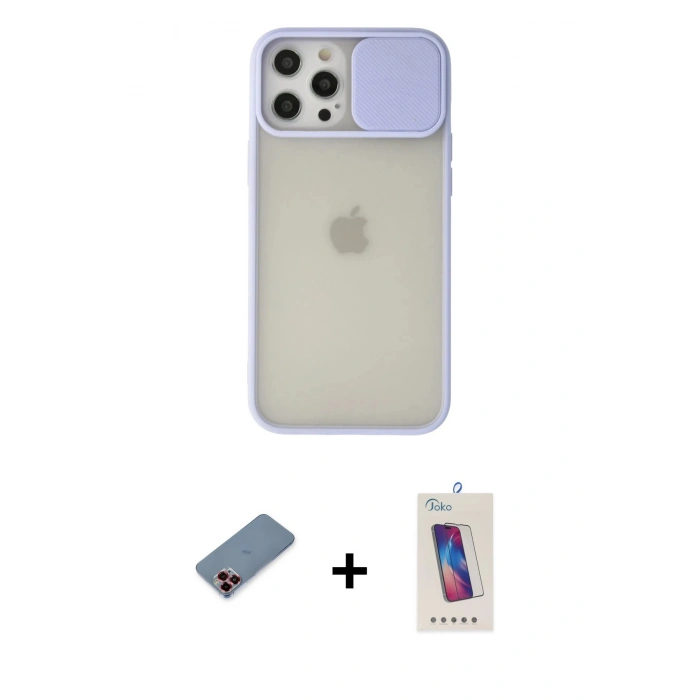 MARSİLYAN™- iPhone 12 Pro Max Kılıf Vadi Çizgi - Siyah Joko 5D Cam + Metal Kamera Lens Koruma Cam - KI