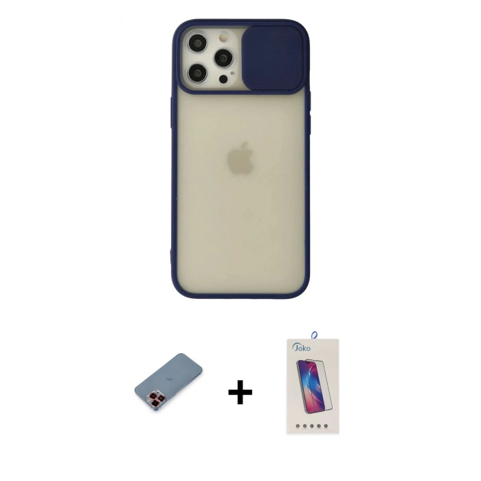 MARSİLYAN™- iPhone 12 Pro Max Kılıf Vadi Çizgi - Siyah Joko 5D Cam + Metal Kamera Lens Koruma Cam - KI
