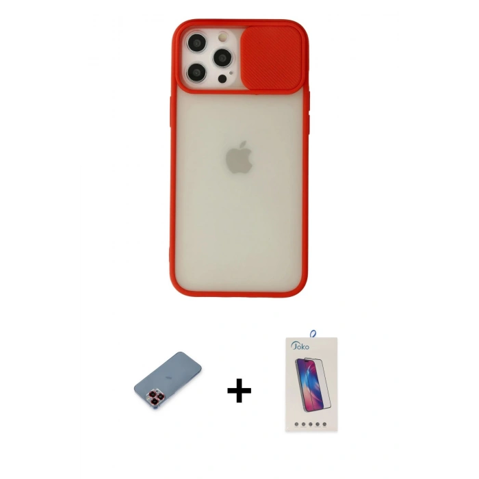 MARSİLYAN™- iPhone 12 Pro Max Kılıf Vadi Çizgi - Siyah Joko 5D Cam + Metal Kamera Lens Koruma Cam - KI
