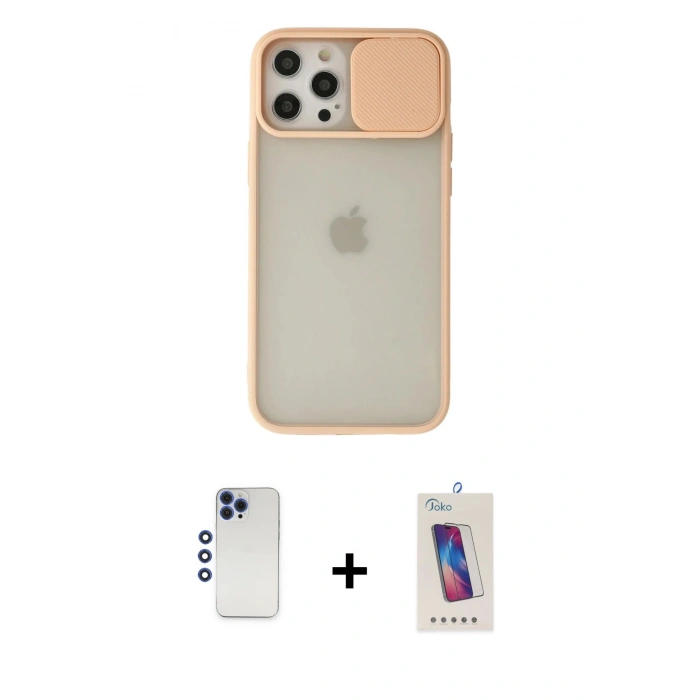 MARSİLYAN™- iPhone 12 Pro Max Kılıf Vadi Çizgi - Siyah Joko 5D Cam + Lacivert Shine Kamera Lens