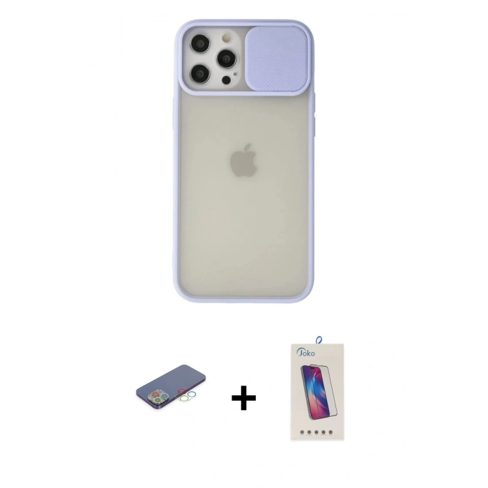 MARSİLYAN™- iPhone 12 Pro Max Kılıf Vadi Çizgi - Siyah Joko 5D Cam + Renkli Kamera Lens Koruma Cam - MI