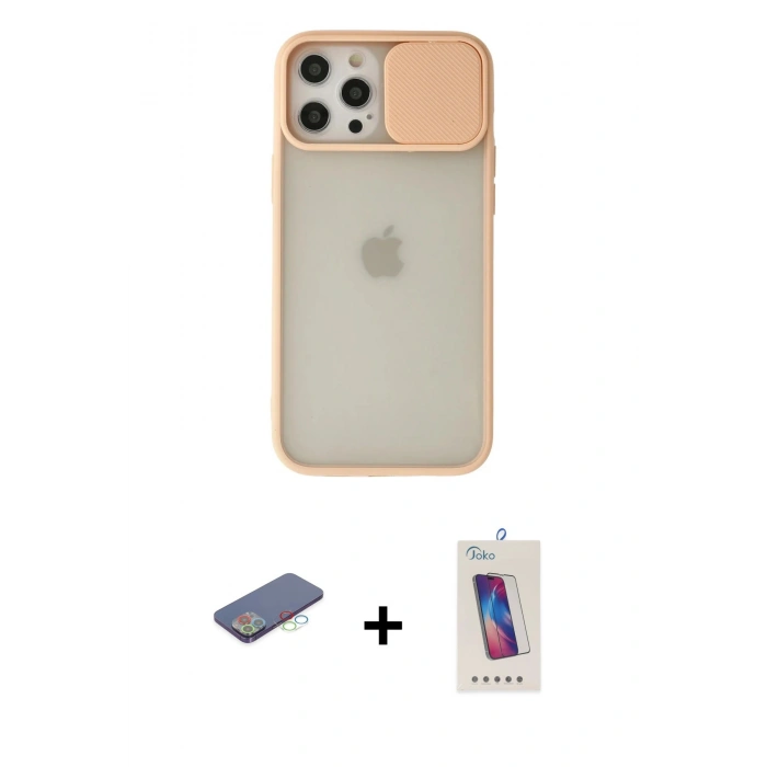 MARSİLYAN™- iPhone 12 Pro Max Kılıf Vadi Çizgi - Siyah Joko 5D Cam + Renkli Kamera Lens Koruma Cam - MI