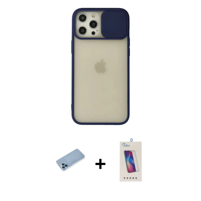 MARSİLYAN™- iPhone 12 Pro Max Kılıf Vadi Çizgi - Siyah Joko 5D Cam + Shine Kamera Lens Koruma Cam - MI