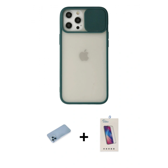 MARSİLYAN™- iPhone 12 Pro Max Kılıf Vadi Çizgi - Siyah Joko 5D Cam + Shine Kamera Lens Koruma Cam - MI