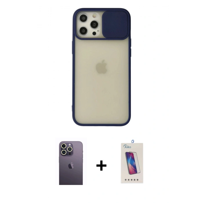 MARSİLYAN™- iPhone 12 Pro Max Kılıf Vadi Çizgi - Siyah Joko 5D Cam + Neon Fosforlu Kamera Lens - BZ
