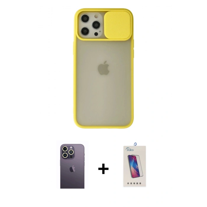 MARSİLYAN™- iPhone 12 Pro Max Kılıf Vadi Çizgi - Siyah Joko 5D Cam + Neon Fosforlu Kamera Lens - BZ