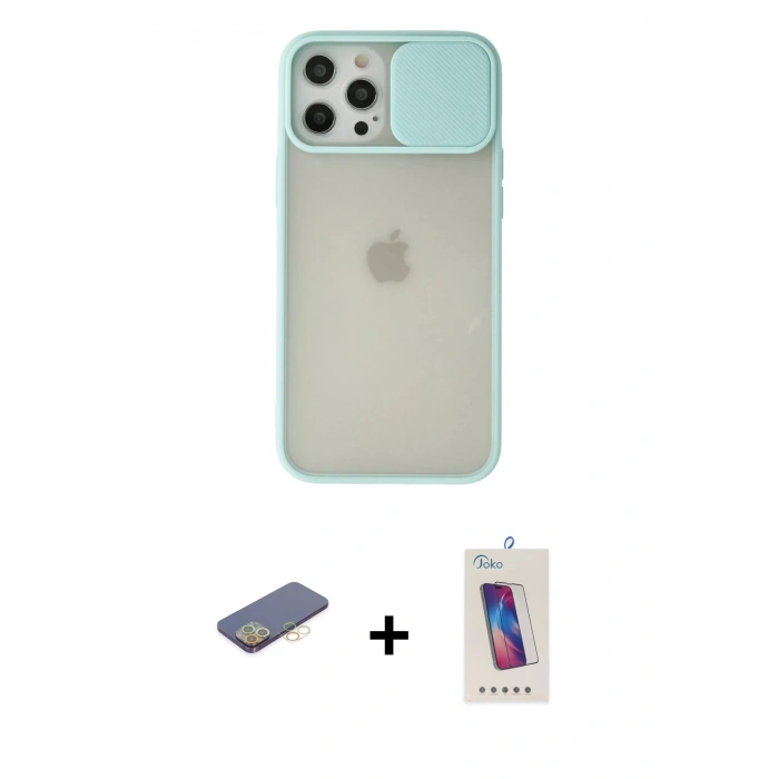 MARSİLYAN™- iPhone 12 Pro Max Kılıf Vadi Çizgi - Siyah Joko 5D Cam + Renkli Kamera Lens Koruma Cam - SI