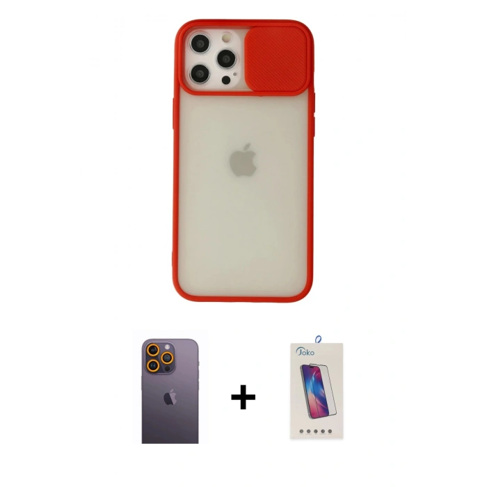 MARSİLYAN™- iPhone 12 Pro Max Kılıf Vadi Çizgi - Siyah Joko 5D Cam + Neon Fosforlu Kamera Lens - SI