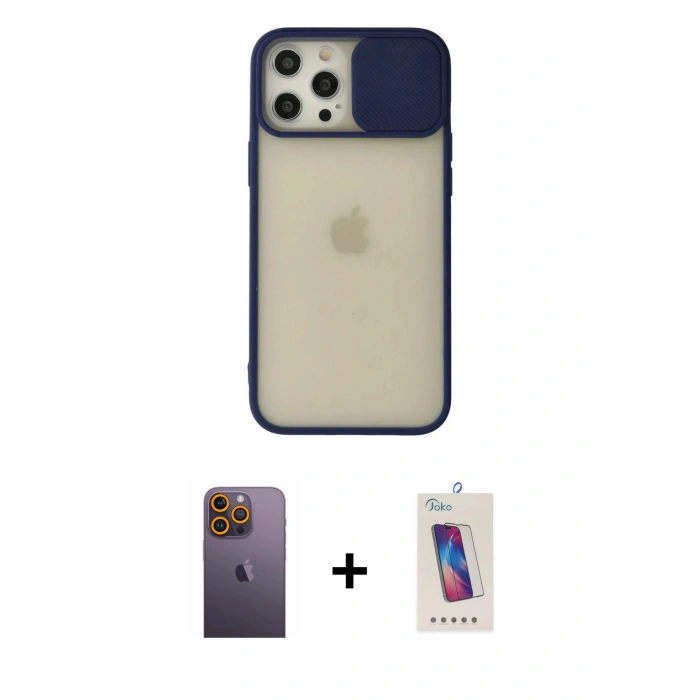 MARSİLYAN™- iPhone 12 Pro Max Kılıf Vadi Çizgi - Siyah Joko 5D Cam + Neon Fosforlu Kamera Lens - SI