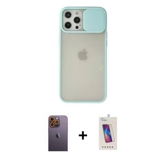 MARSİLYAN™- iPhone 12 Pro Max Kılıf Vadi Çizgi - Siyah Joko 5D Cam + Neon Fosforlu Kamera Lens - SI