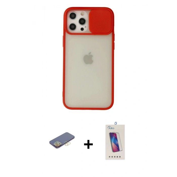 MARSİLYAN™- iPhone 12 Pro Max Kılıf Vadi Çizgi - Siyah Joko 5D Cam + Renkli Kamera Lens Koruma Cam - SI
