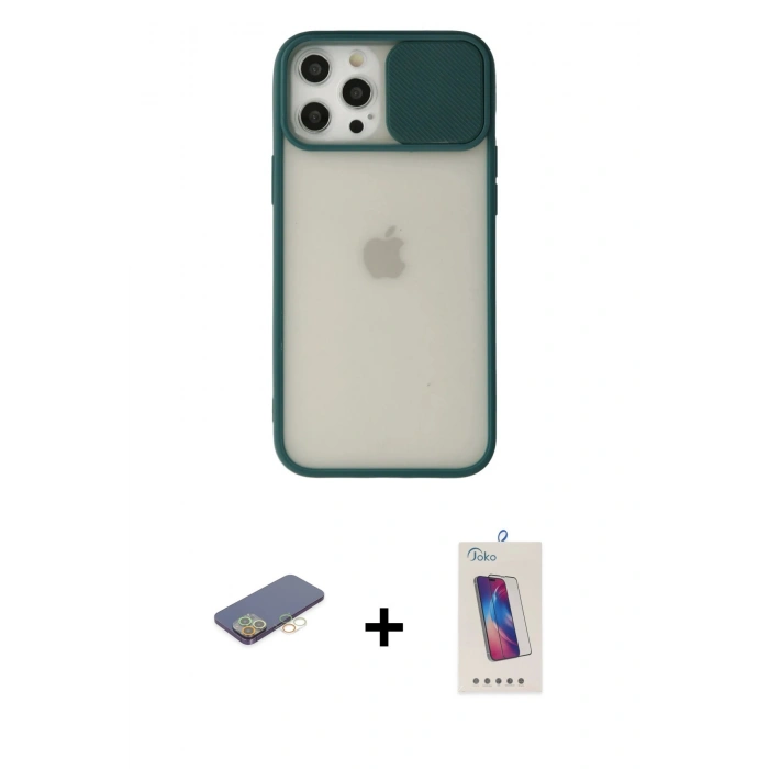MARSİLYAN™- iPhone 12 Pro Max Kılıf Vadi Çizgi - Siyah Joko 5D Cam + Renkli Kamera Lens Koruma Cam - SI