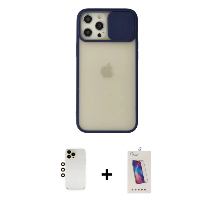 MARSİLYAN™- iPhone 12 Pro Max Kılıf Vadi Çizgi - Siyah Joko 5D Cam + Shine Kamera Lens - GD