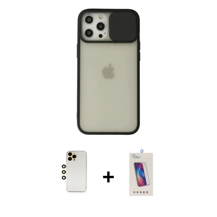 MARSİLYAN™- iPhone 12 Pro Max Kılıf Vadi Çizgi - Siyah Joko 5D Cam + Shine Kamera Lens - GD