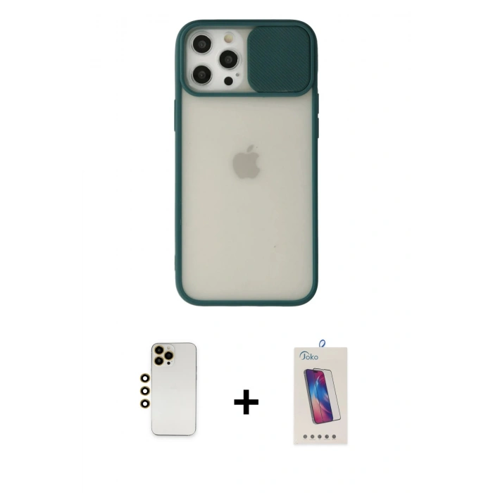 MARSİLYAN™- iPhone 12 Pro Max Kılıf Vadi Çizgi - Siyah Joko 5D Cam + Shine Kamera Lens - GD