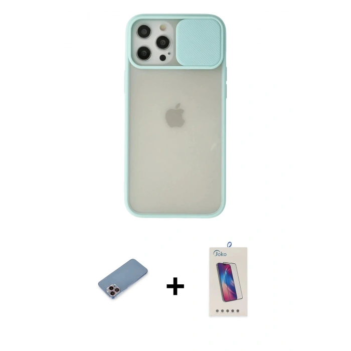 MARSİLYAN™- iPhone 12 Pro Max Kılıf Vadi Çizgi - Siyah Joko 5D Cam + Shine Kamera Lens Koruma Cam - PE