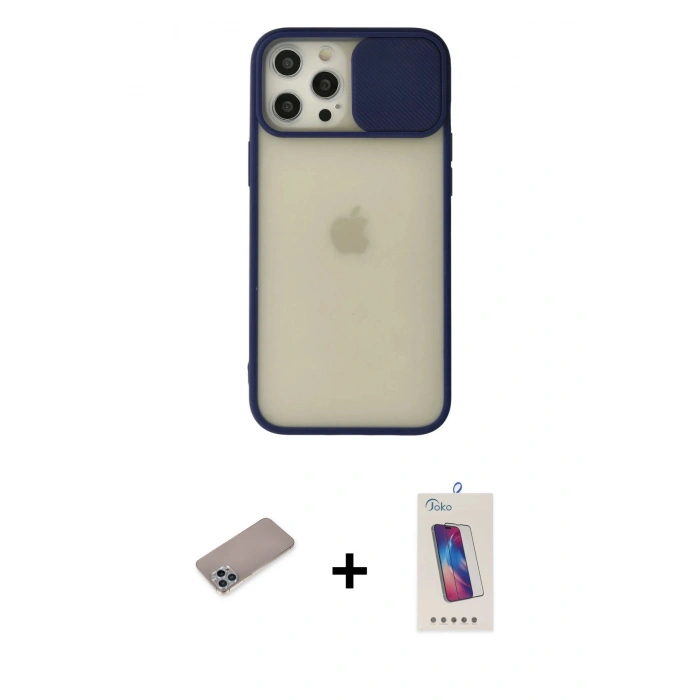 MARSİLYAN™- iPhone 12 Pro Max Kılıf Vadi Çizgi - Siyah Joko 5D Cam + Shine Kamera Lens Koruma Cam - SABE