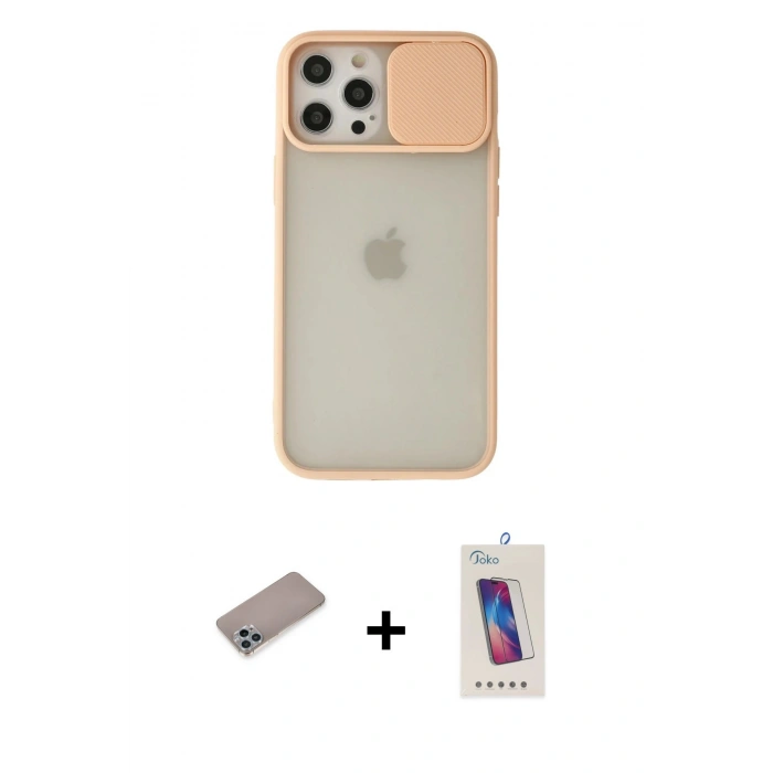 MARSİLYAN™- iPhone 12 Pro Max Kılıf Vadi Çizgi - Siyah Joko 5D Cam + Shine Kamera Lens Koruma Cam - SABE