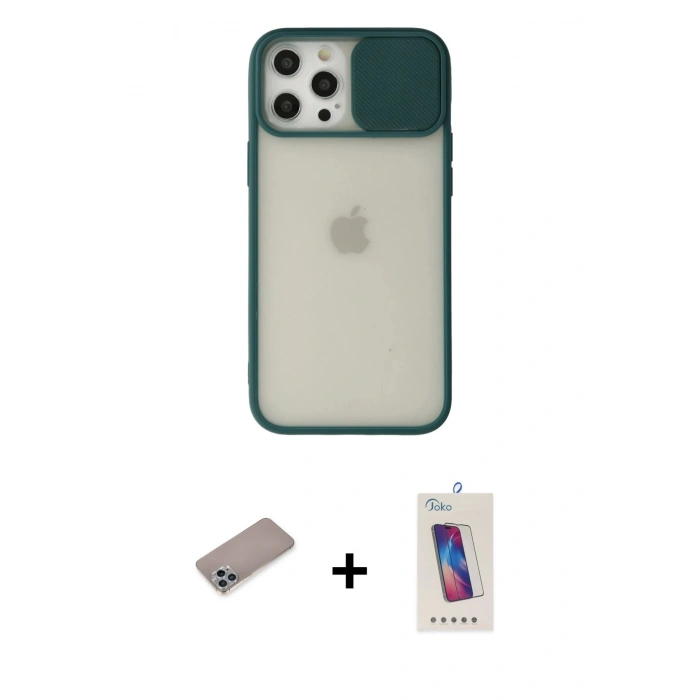 MARSİLYAN™- iPhone 12 Pro Max Kılıf Vadi Çizgi - Siyah Joko 5D Cam + Shine Kamera Lens Koruma Cam - SABE