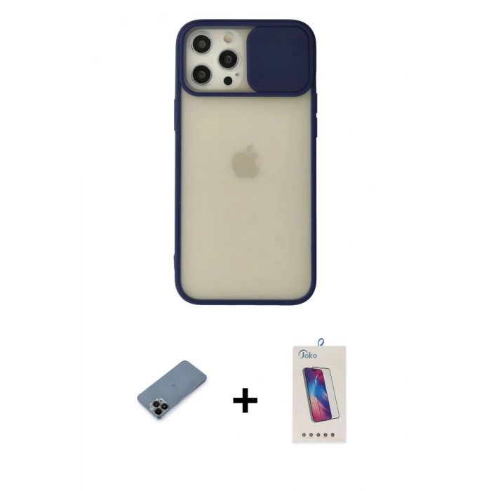MARSİLYAN™- iPhone 12 Pro Max Kılıf Vadi Çizgi - Siyah Joko 5D Cam + Shine Kamera Lens Koruma Cam - SH