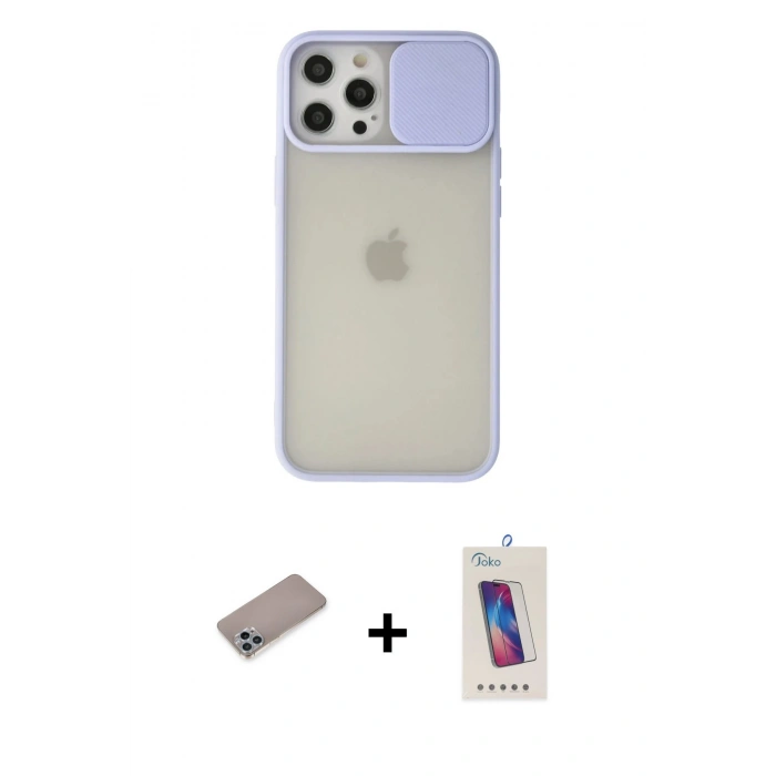 MARSİLYAN™- iPhone 12 Pro Max Kılıf Vadi Çizgi - Siyah Joko 5D Cam + Shine Kamera Lens Koruma Cam - SABE