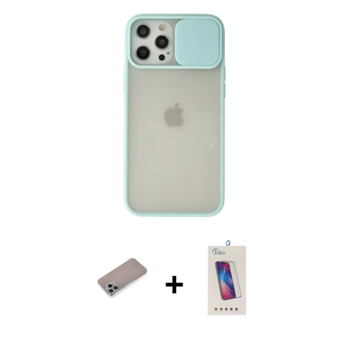 MARSİLYAN™- iPhone 12 Pro Max Kılıf Vadi Çizgi - Siyah Joko 5D Cam + Shine Kamera Lens Koruma Cam - SABE